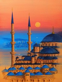 S. A. Noory, The Blue Mosque -Istanbu, 18 x 24 Inch, Acrylic on Canvas, Cityscape Painting, AC-SAN-157